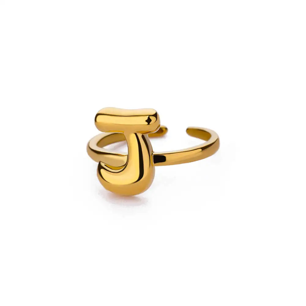 PRINCESS JEWELRY® Anello con Lettera Personalizzata a Bolla in Acciaio Inossidabile Placcato Oro 18 Kt