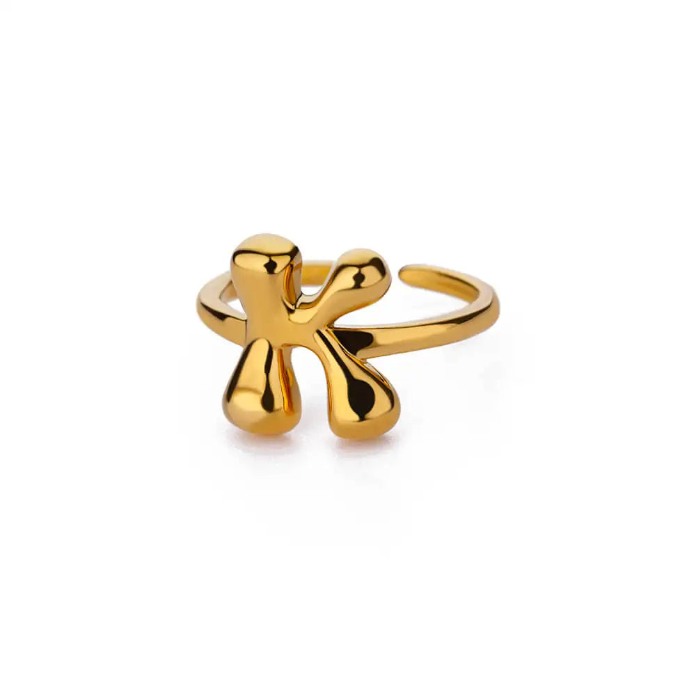 PRINCESS JEWELRY® Anello con Lettera Personalizzata a Bolla in Acciaio Inossidabile Placcato Oro 18 Kt
