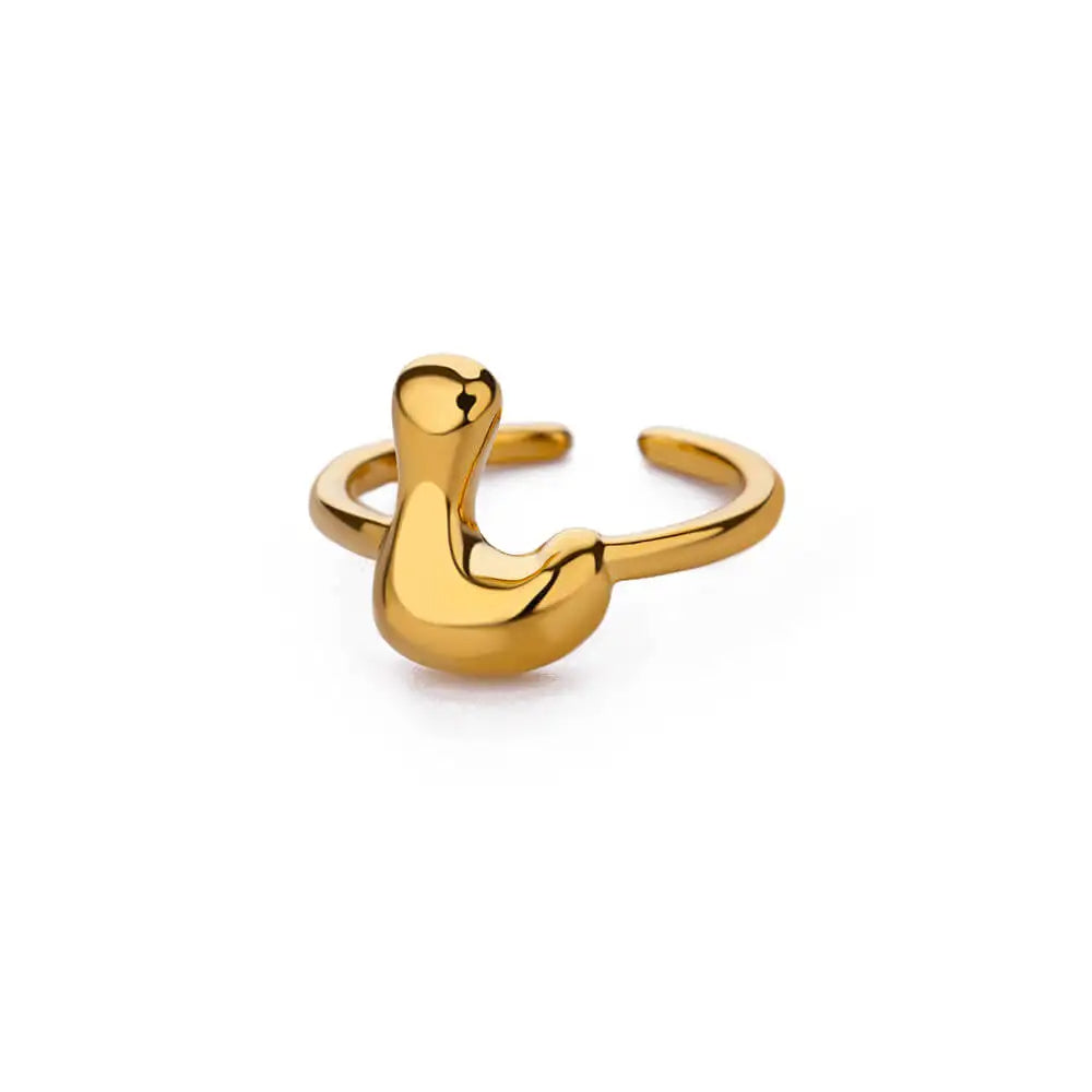PRINCESS JEWELRY® Anello con Lettera Personalizzata a Bolla in Acciaio Inossidabile Placcato Oro 18 Kt