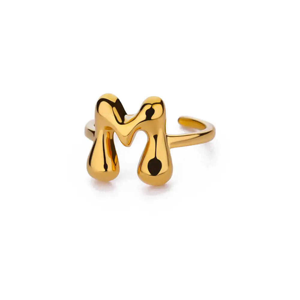 PRINCESS JEWELRY® Anello con Lettera Personalizzata a Bolla in Acciaio Inossidabile Placcato Oro 18 Kt