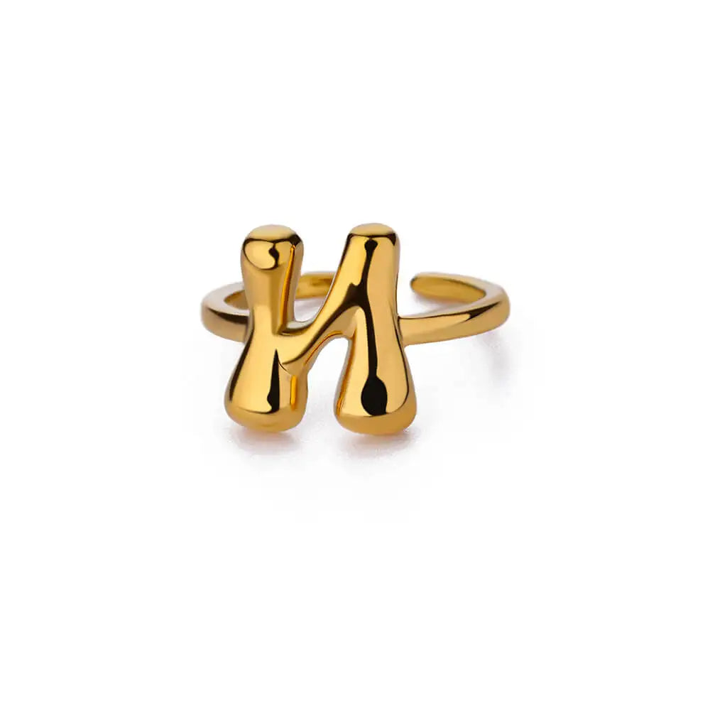 PRINCESS JEWELRY® Anello con Lettera Personalizzata a Bolla in Acciaio Inossidabile Placcato Oro 18 Kt