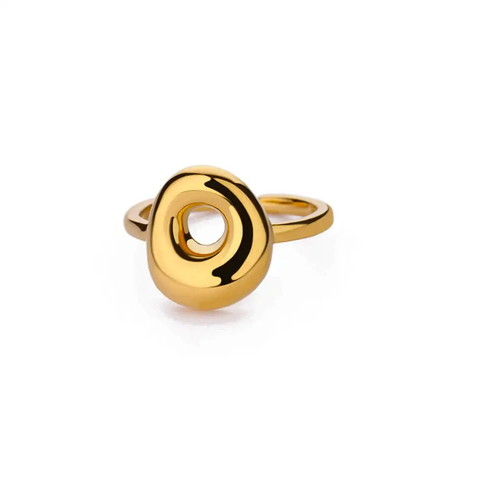 PRINCESS JEWELRY® Anello con Lettera Personalizzata a Bolla in Acciaio Inossidabile Placcato Oro 18 Kt