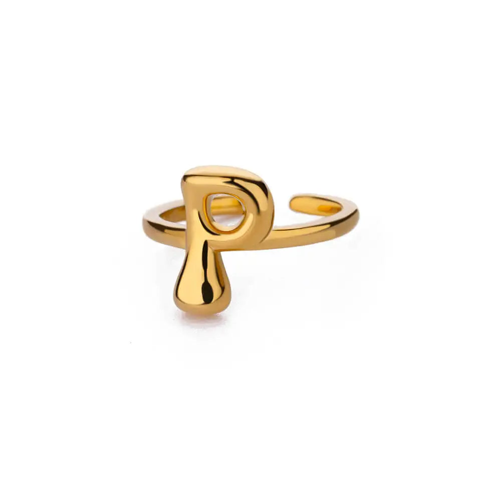 PRINCESS JEWELRY® Anello con Lettera Personalizzata a Bolla in Acciaio Inossidabile Placcato Oro 18 Kt