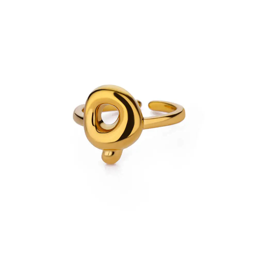 PRINCESS JEWELRY® Anello con Lettera Personalizzata a Bolla in Acciaio Inossidabile Placcato Oro 18 Kt