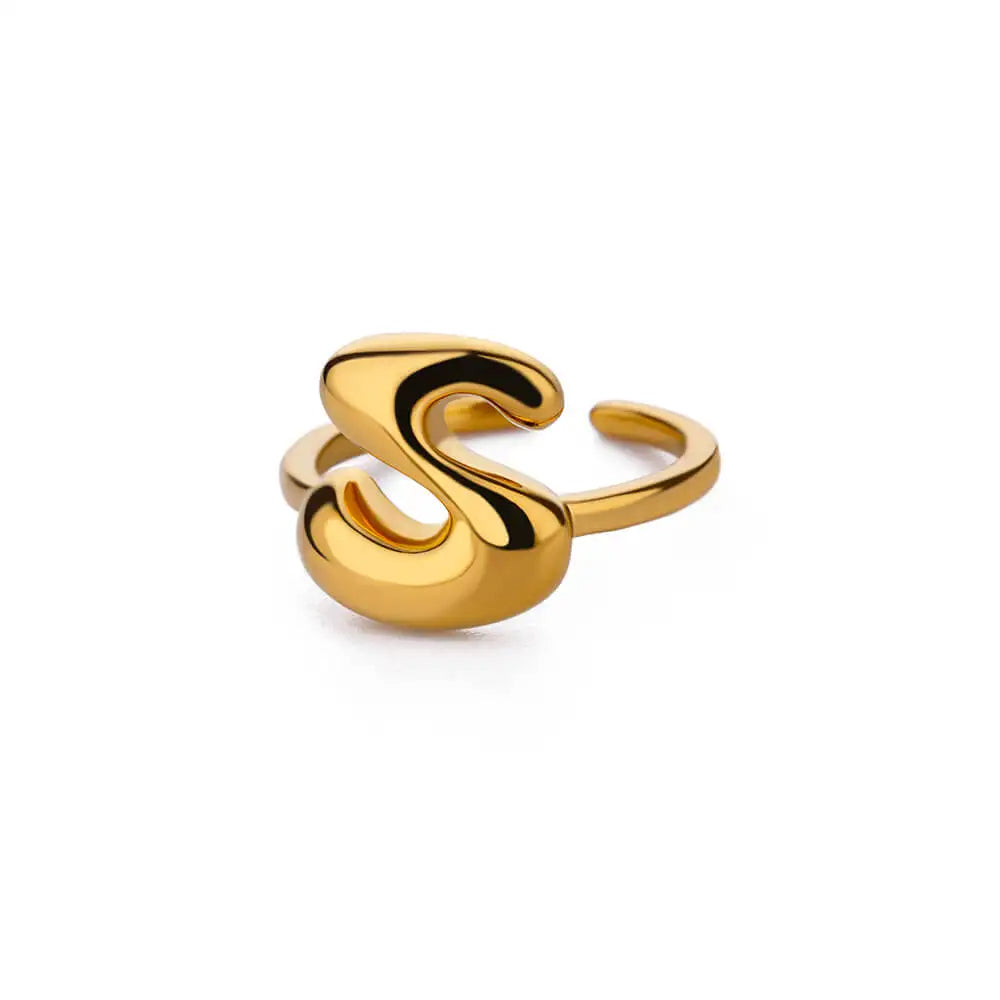 PRINCESS JEWELRY® Anello con Lettera Personalizzata a Bolla in Acciaio Inossidabile Placcato Oro 18 Kt