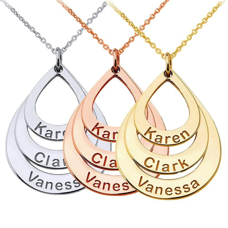 PRINCESS JEWELRY® Collana con Pendente a forma di Goccia Personalizzata con Nomi in Acciaio Inossidabile Placcato Oro 18 Kt (3 colori)