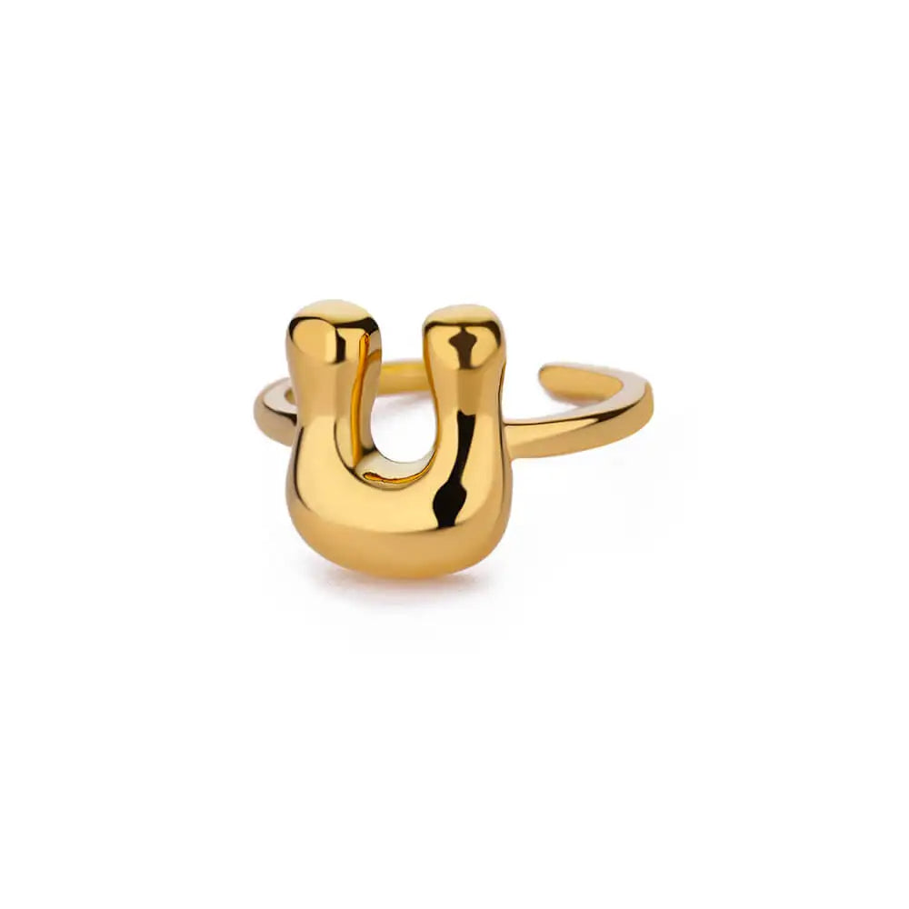 PRINCESS JEWELRY® Anello con Lettera Personalizzata a Bolla in Acciaio Inossidabile Placcato Oro 18 Kt