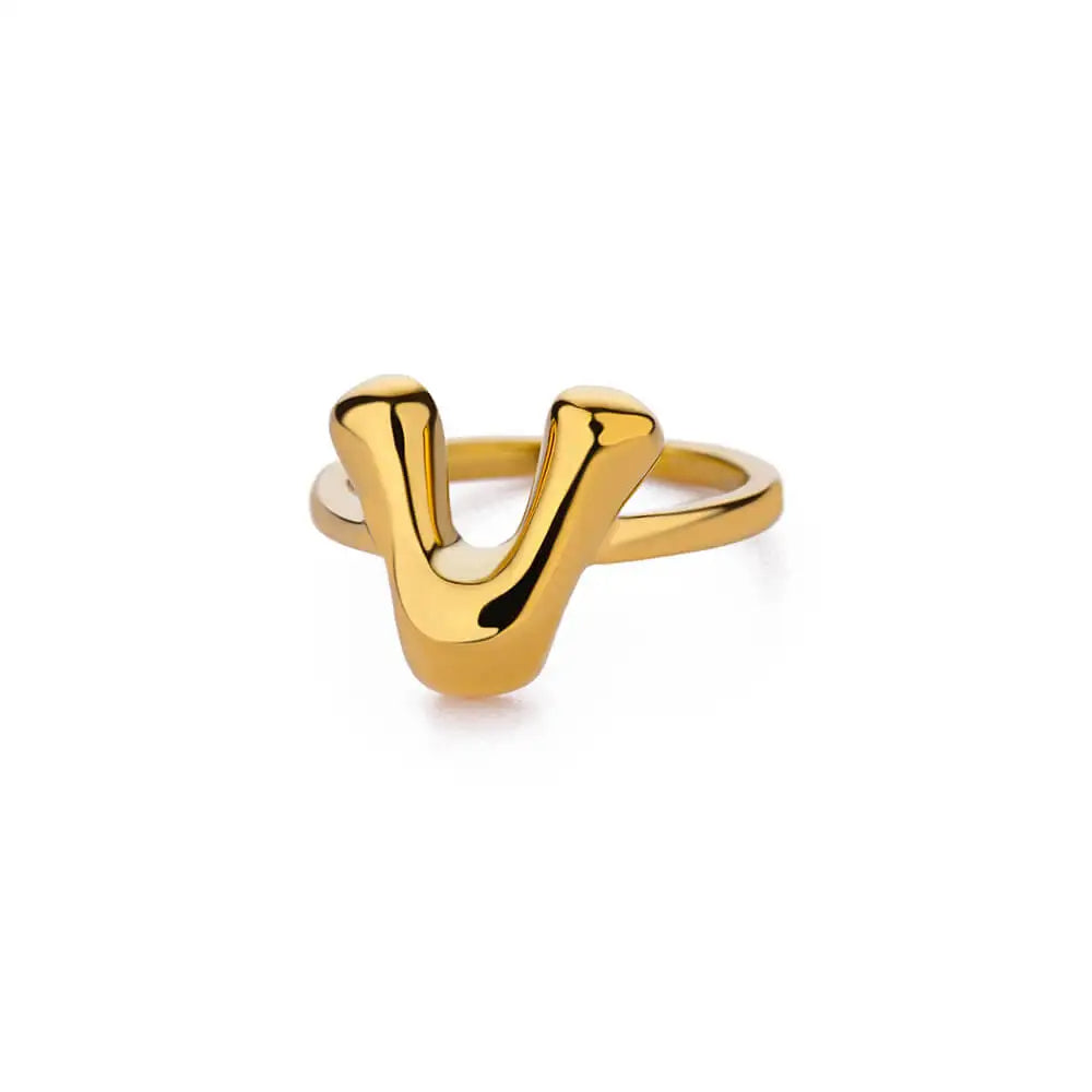 PRINCESS JEWELRY® Anello con Lettera Personalizzata a Bolla in Acciaio Inossidabile Placcato Oro 18 Kt