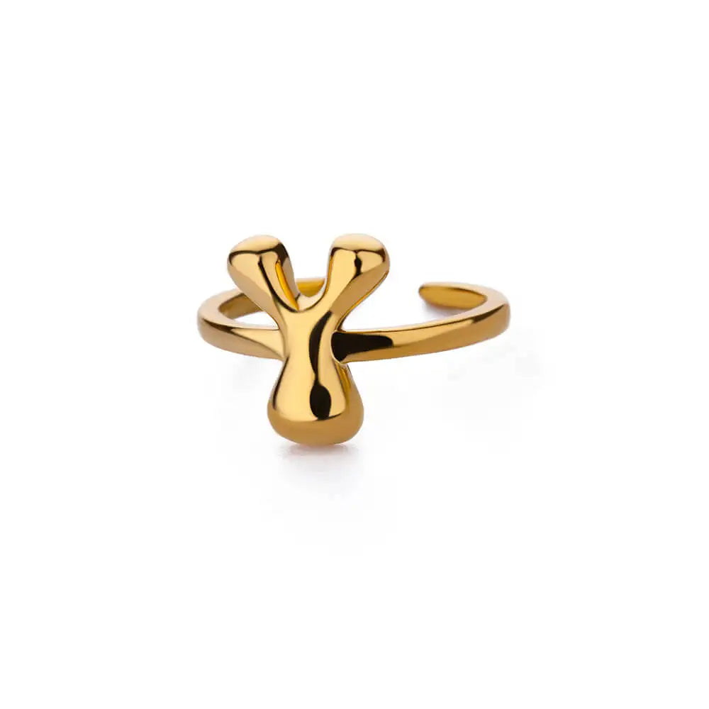 PRINCESS JEWELRY® Anello con Lettera Personalizzata a Bolla in Acciaio Inossidabile Placcato Oro 18 Kt
