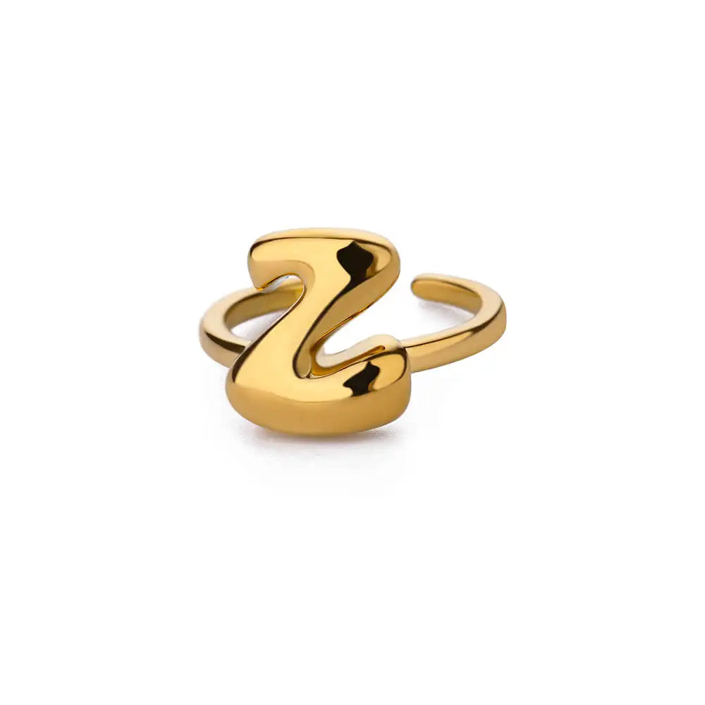PRINCESS JEWELRY® Anello con Lettera Personalizzata a Bolla in Acciaio Inossidabile Placcato Oro 18 Kt